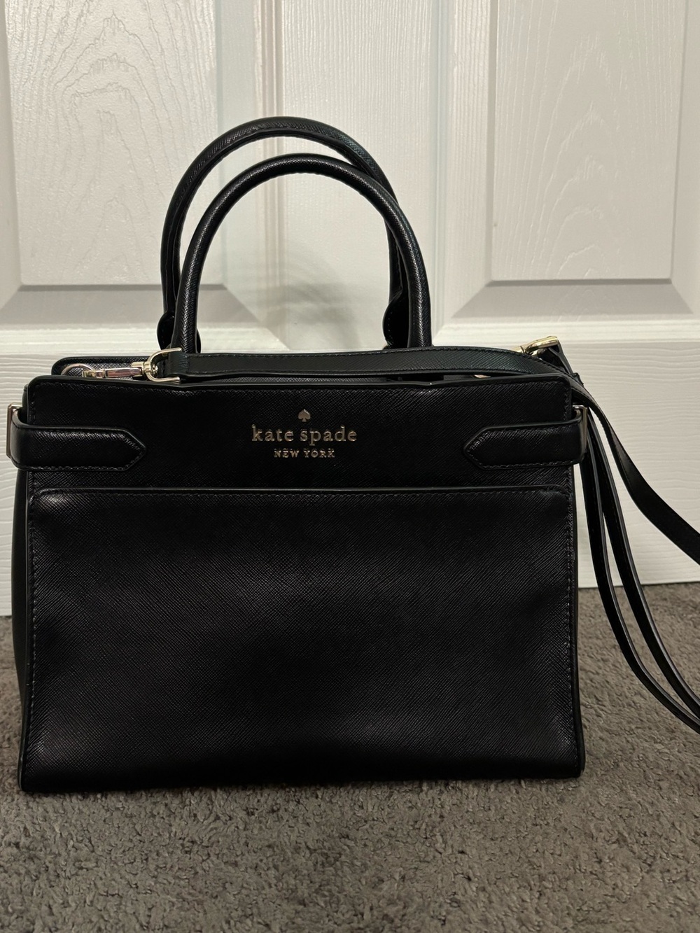 Kate Spade Staci Medium Satchel Crossbody Bag Leather Gold Hardware - Black